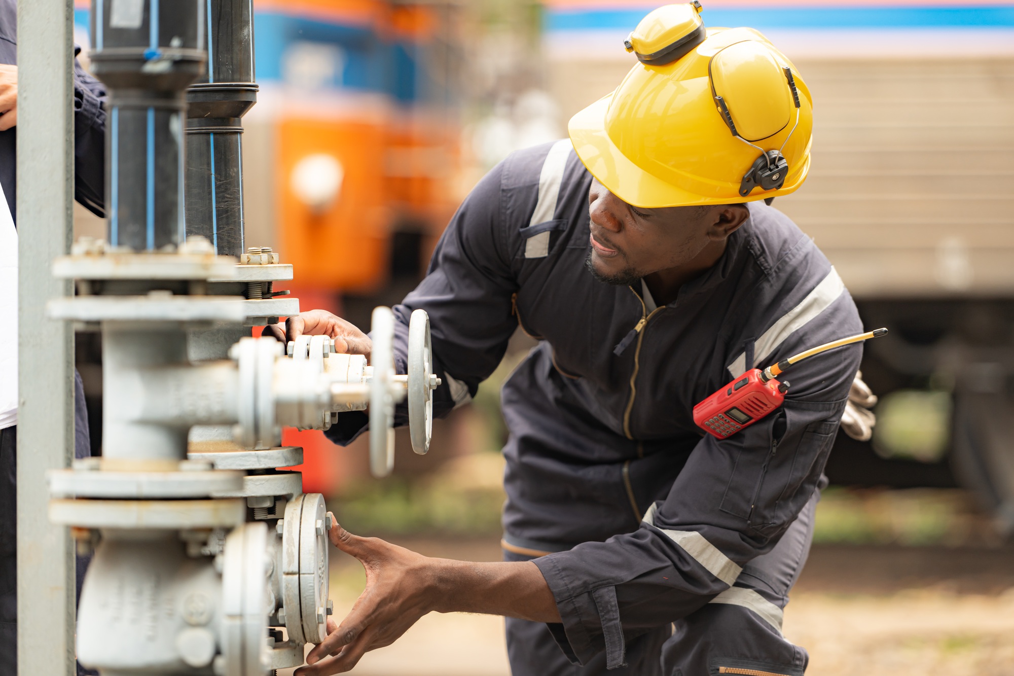 Railway technicians and engineers inspect is being done on the railway's oil and gas distribution